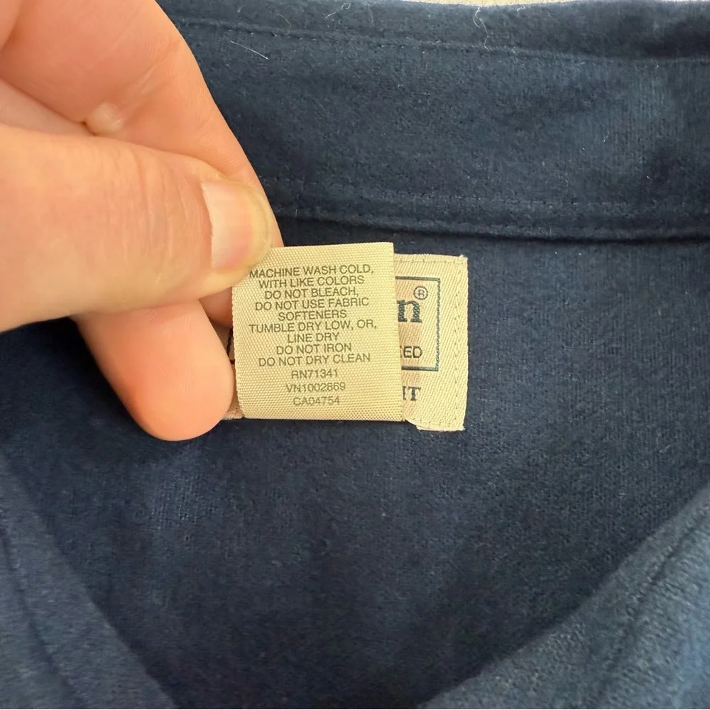 LL Bean Chamois Cloth Shirt XL Tall Traditional Fit Patch Pocket Flannel Navy - Picture 7 of 10